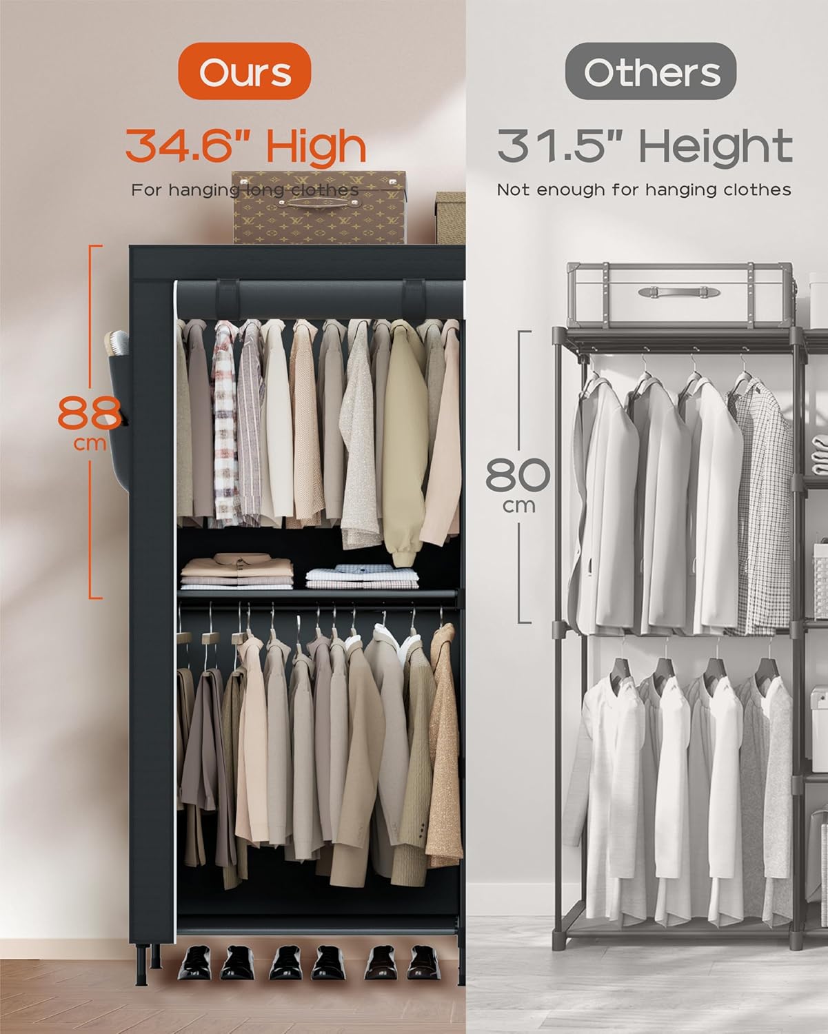 Clothes Rack, Portable Closet, 54.7 Inch Large Capacity Wardrobe Closet with Cover, Clothes Storage