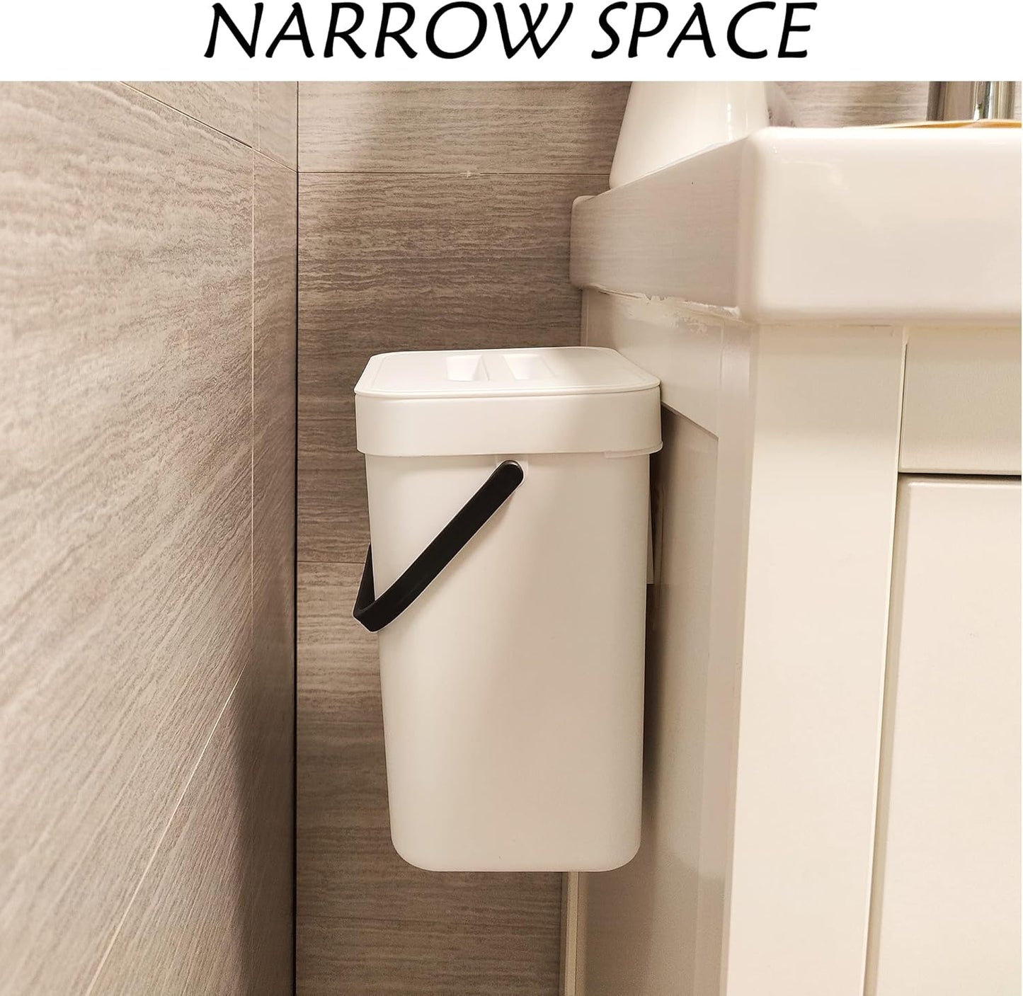 stonespace Hanging Small Trash Can with Lid Under Sink for Kitchen，1.3 Gallon/ 5L Mountable Compost