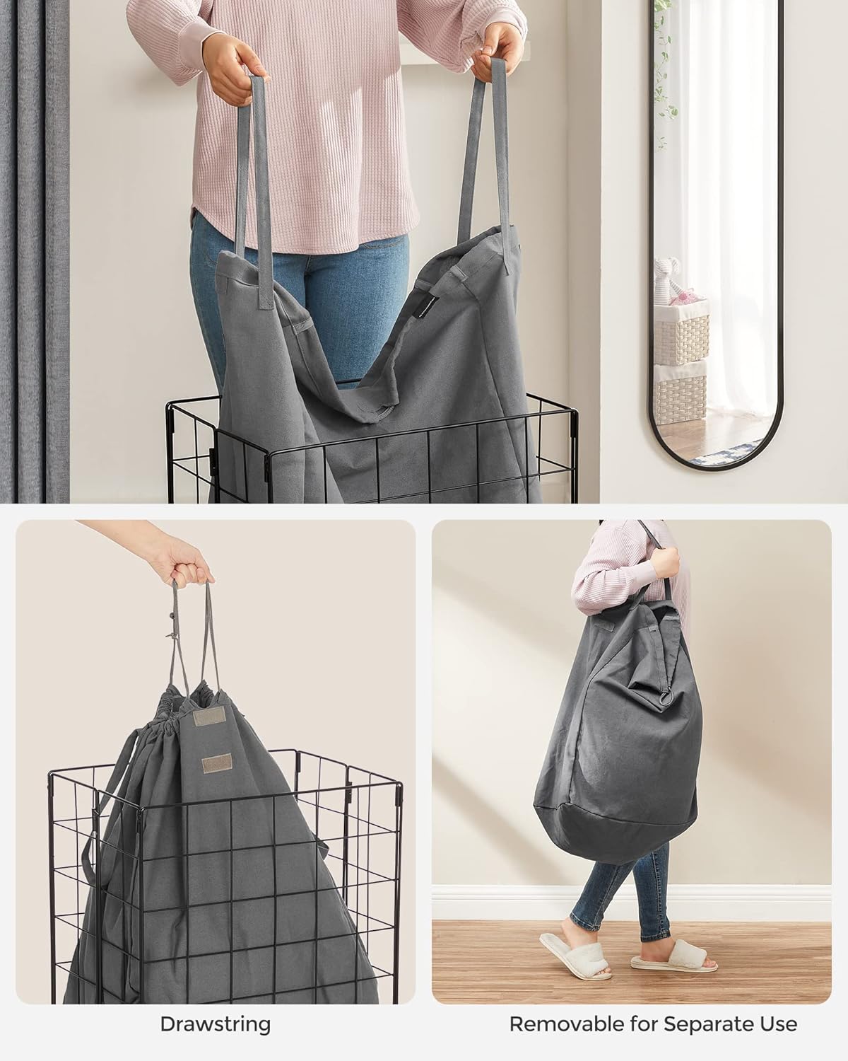 SONGMICS Laundry Hamper, 23.8 Gal. (90L) Laundry Basket, Collapsible Clothes Hamper, Removable and