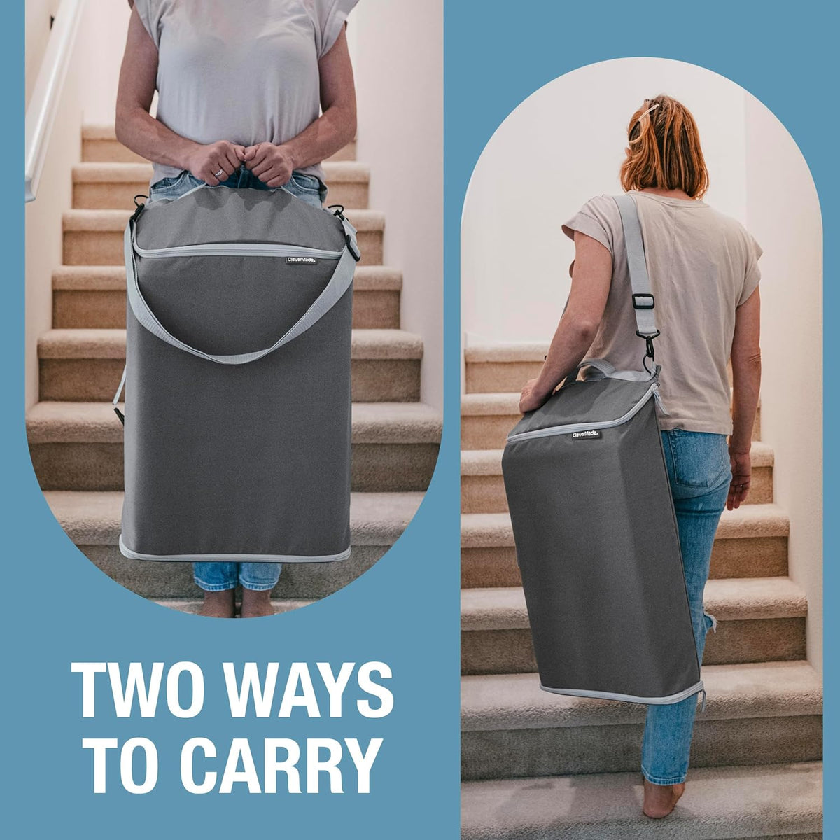 CleverMade Convertible Laundry Hamper Bag - Shadow Gray Stone holds 21.5L / 20 lbs 1 Compartment