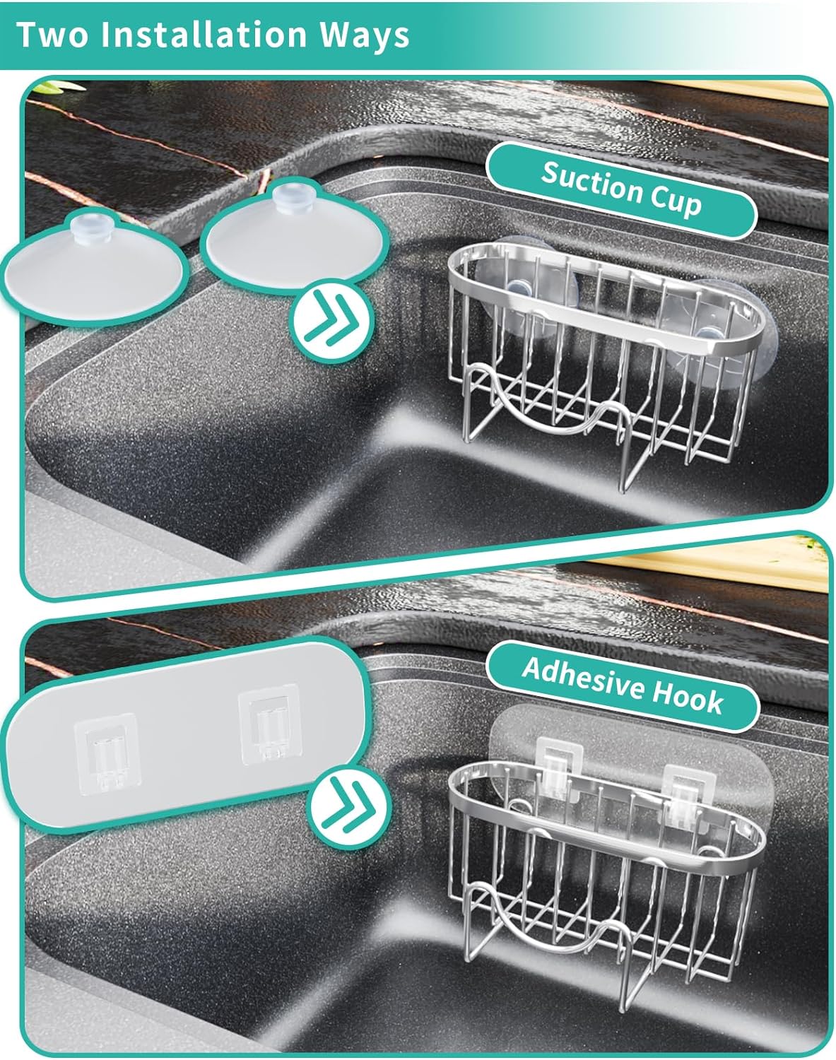HapiRm Multifunctional Adhesive Kitchen Sink Organizer with M-Shaped, 2 Installation Methods