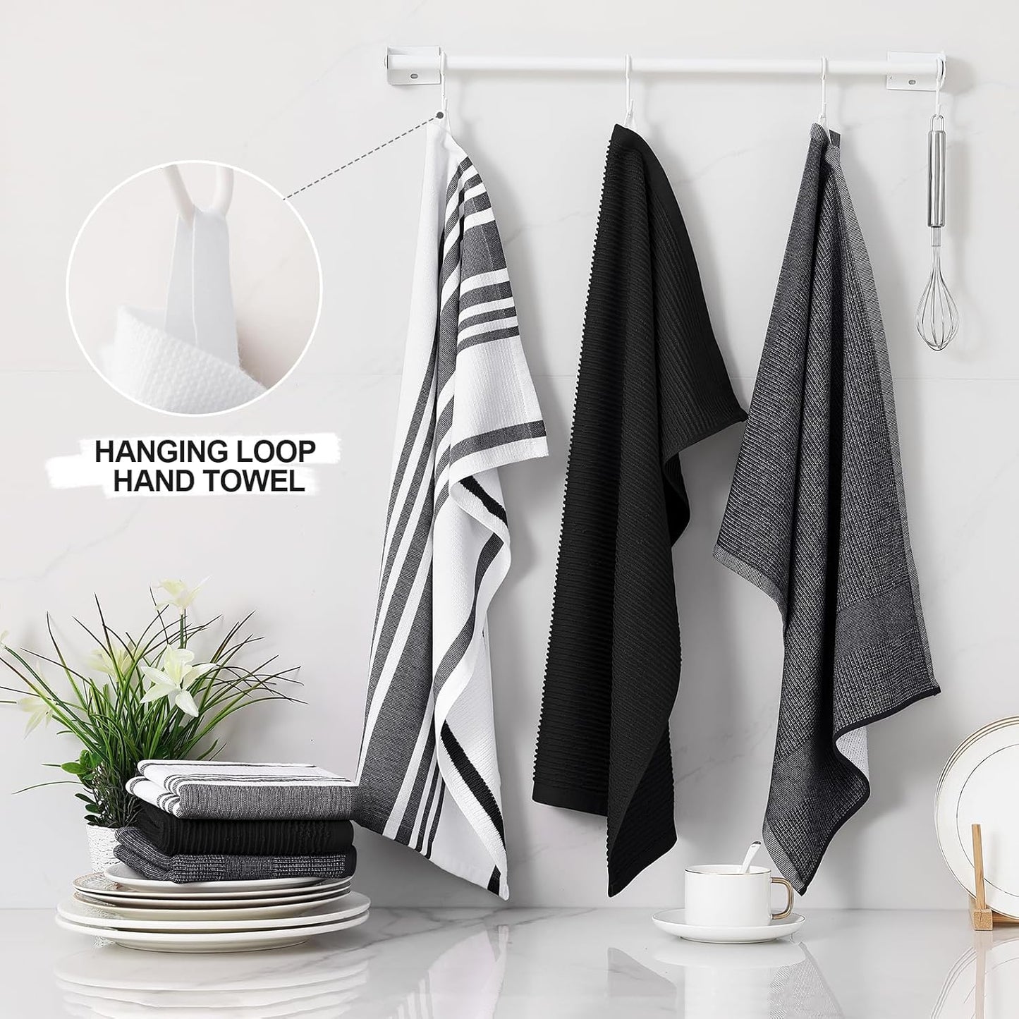 Homaxy Premium Kitchen Towels(18”x 28”, 6 Pack), Large Cotton 380 GSM Kitchen Hand Towels, Soft and