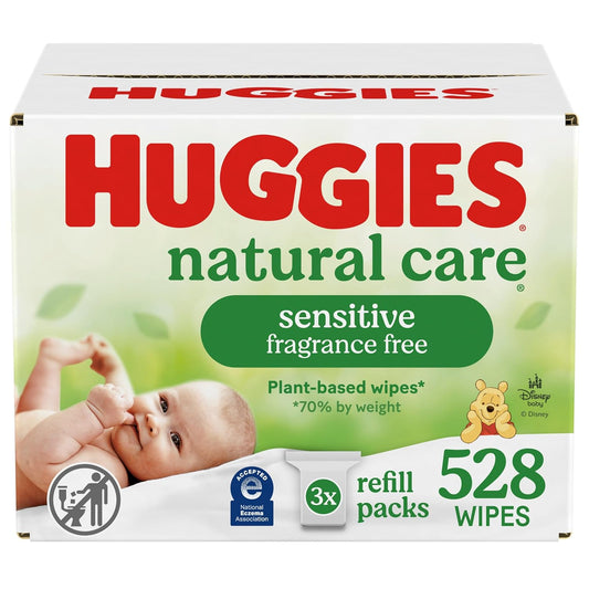 Huggies Natural Care Sensitive Baby Wipes, Unscented, Hypoallergenic, 99% Purified Water, 3 Refill
