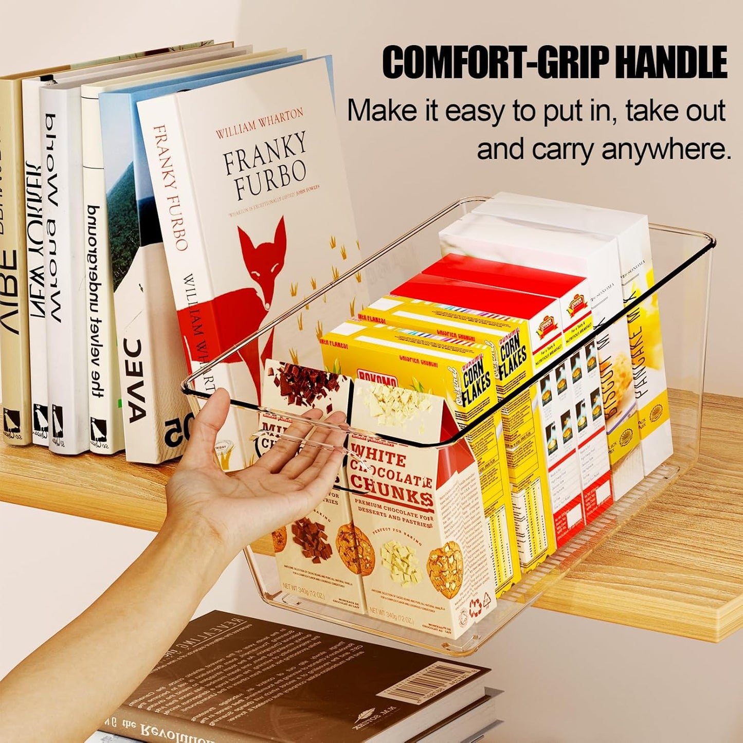 8 Pack Large Clear Plastic Storage Bins, Refrigerator Cabinet Organizers with Handles for Pantry