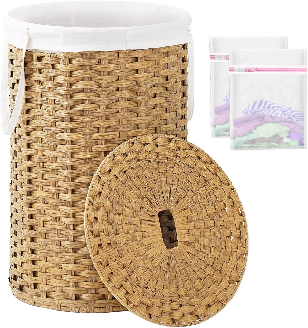 Large Laundry Hamper Laundry Basket Round 34.3 Gal (130 L) Handwoven Wicker Laundry Baskets Rattan
