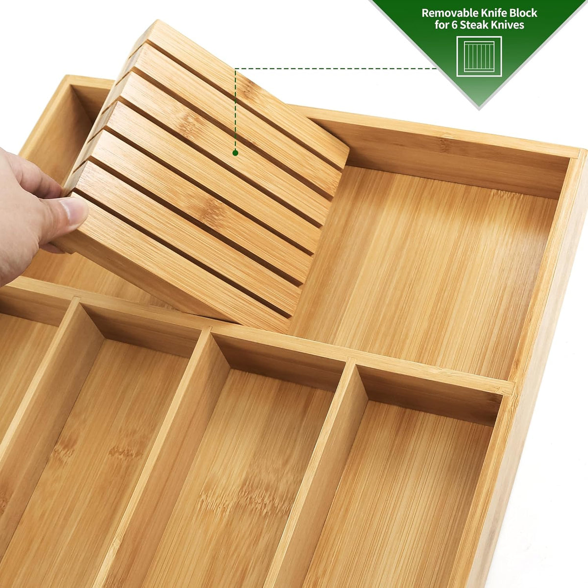 VaeFae Bamboo Silverware Organizer (Non-expandable), Utensil Holder for Drawer, Wooden Cutlery Tray