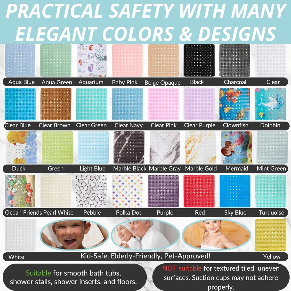 ENKOSI Non-Slip Bath Mat - Extra Long 40 x 16 Inch Large Anti-Slip Tub & Shower Mat with Suction