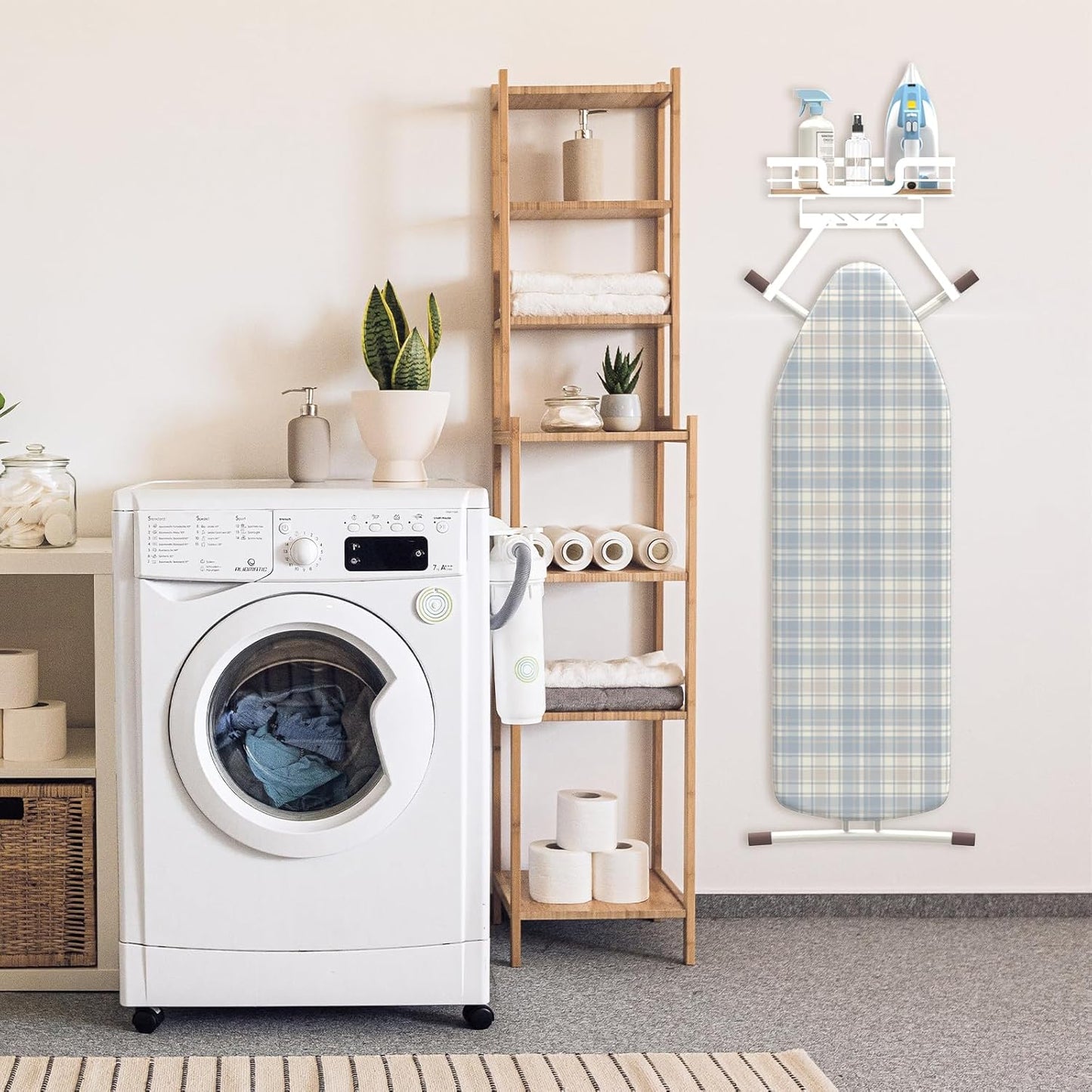 Ironing Board Holder Wall Mount, Laundry Room Organization Storage, White, T&V Shaped Space Saving