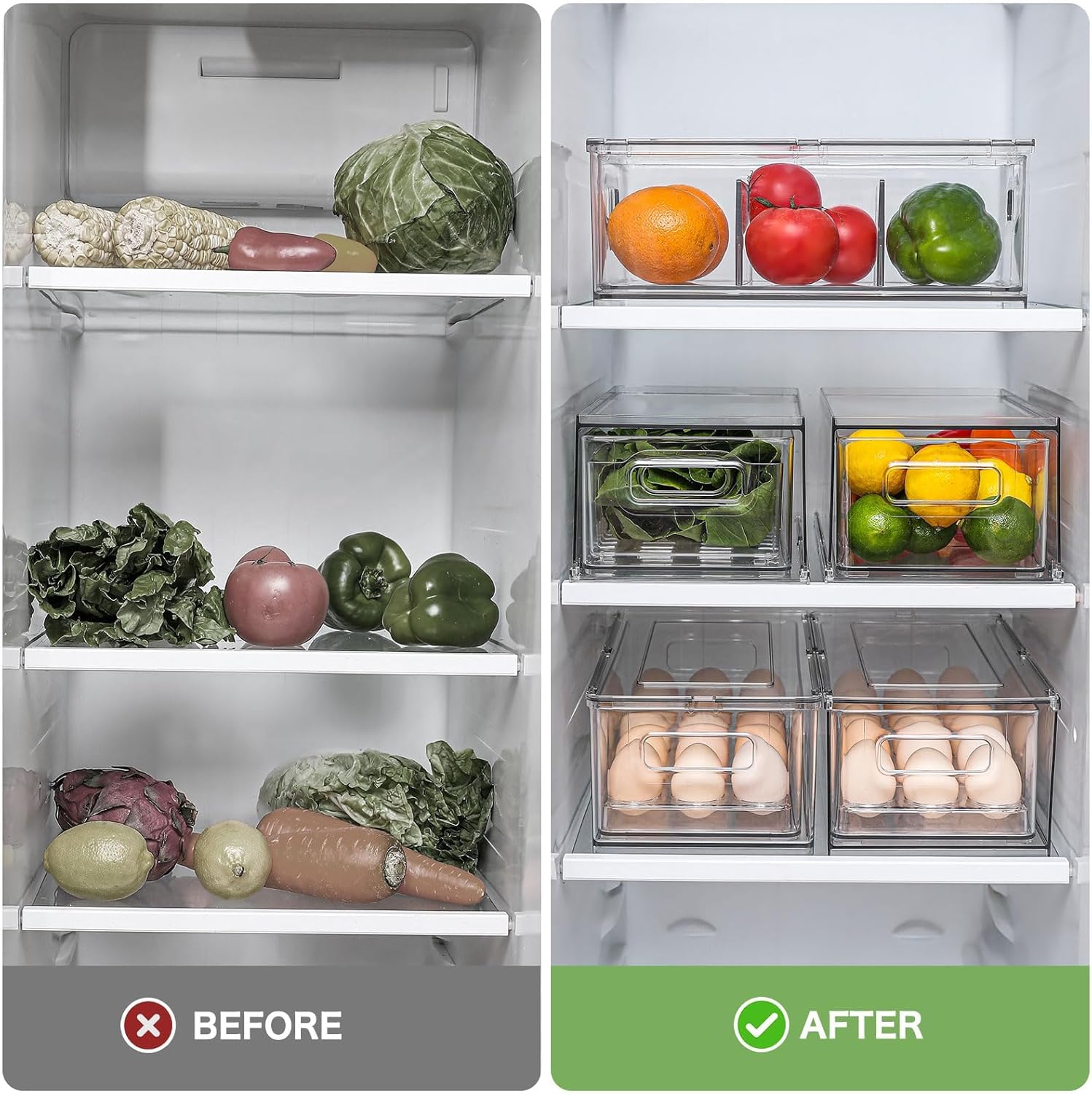 shopwithgreen Refrigerator Organizer Bins with Pull-out Drawer, Drawable Clear Fridge Drawer