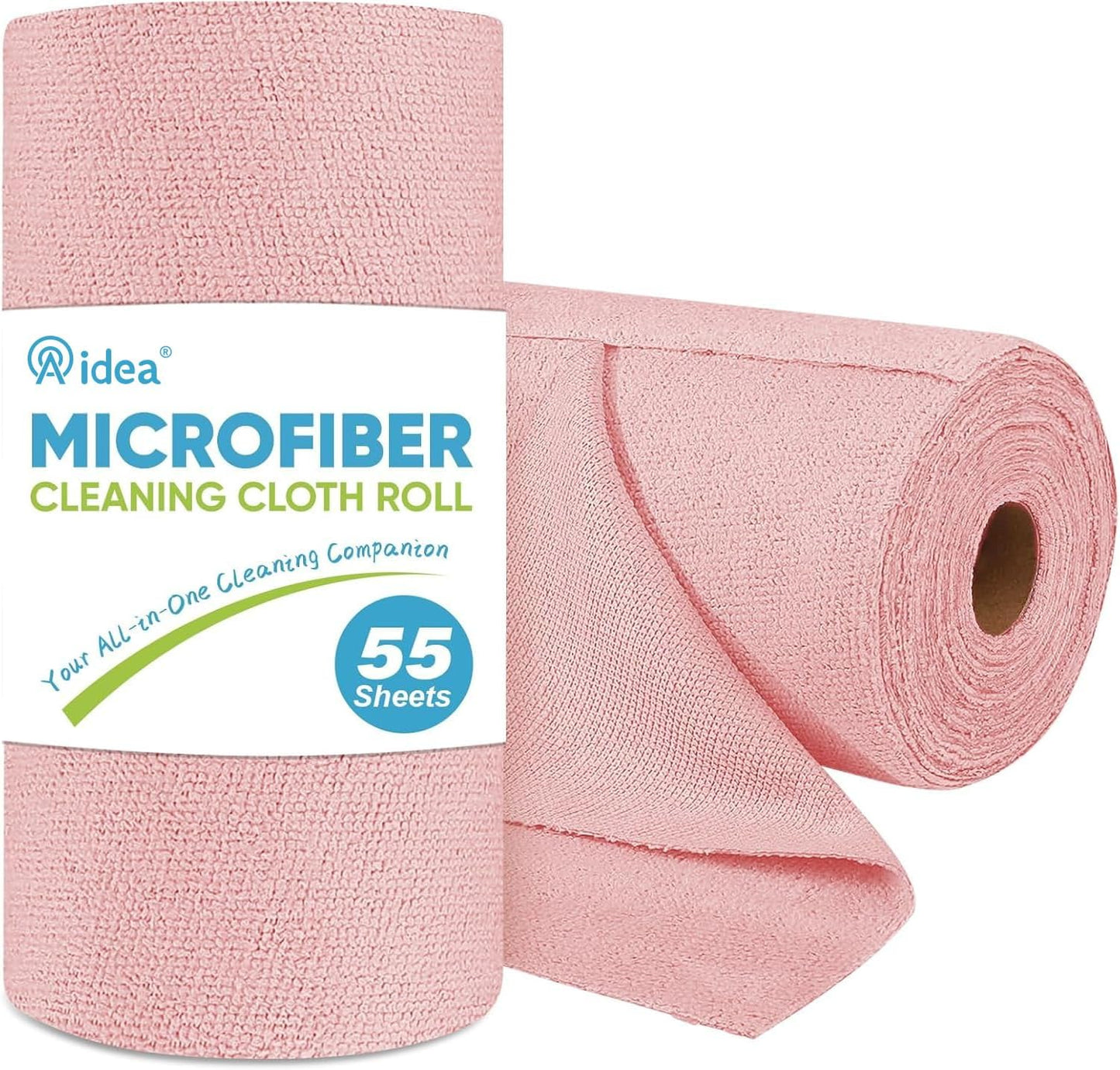 AIDEA Microfiber Cleaning Cloth Roll, 55 Sheets, Pink Towel, Microfiber Towels for Cars, Reusable