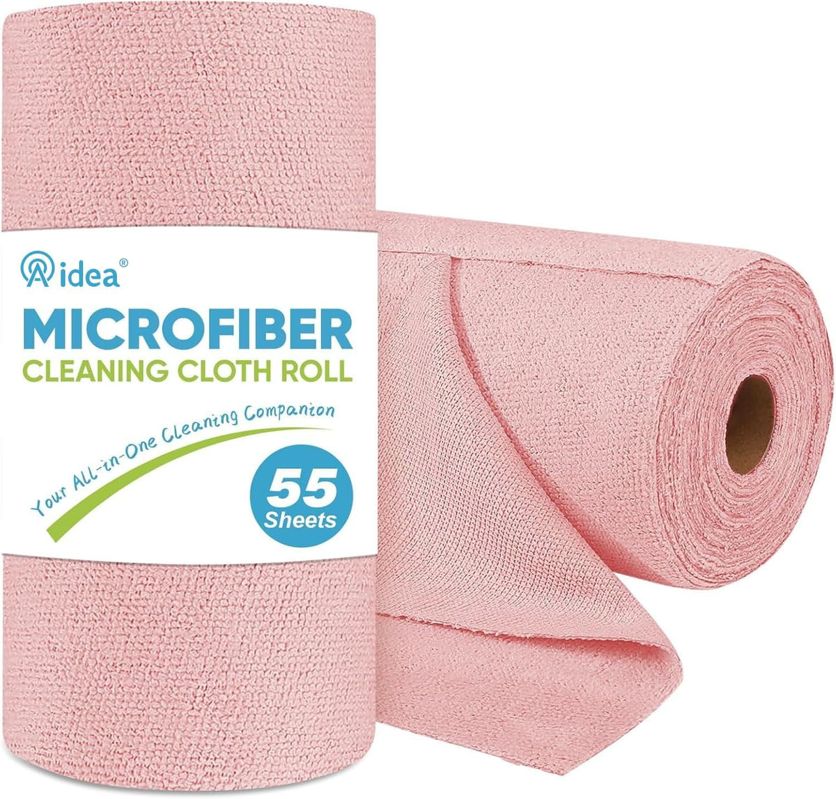 AIDEA Microfiber Cleaning Cloth Roll, 55 Sheets, Pink Towel, Microfiber Towels for Cars, Reusable
