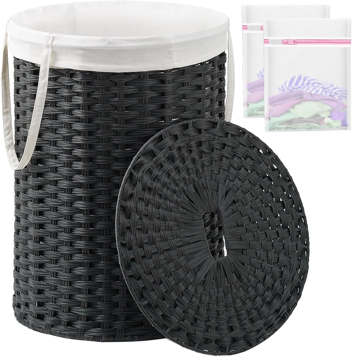 Laundry Basket with Lid Round Rattan Laundry Hamper with Lid and Handles 29.1 Gal (110 L) Handwoven
