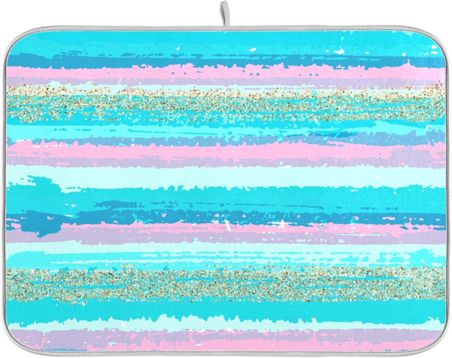 Turquoise Stripe Dish Drying Mat for Kitchen Countertop 18x24 Rectangle Teal Aqua Large Drying Mat