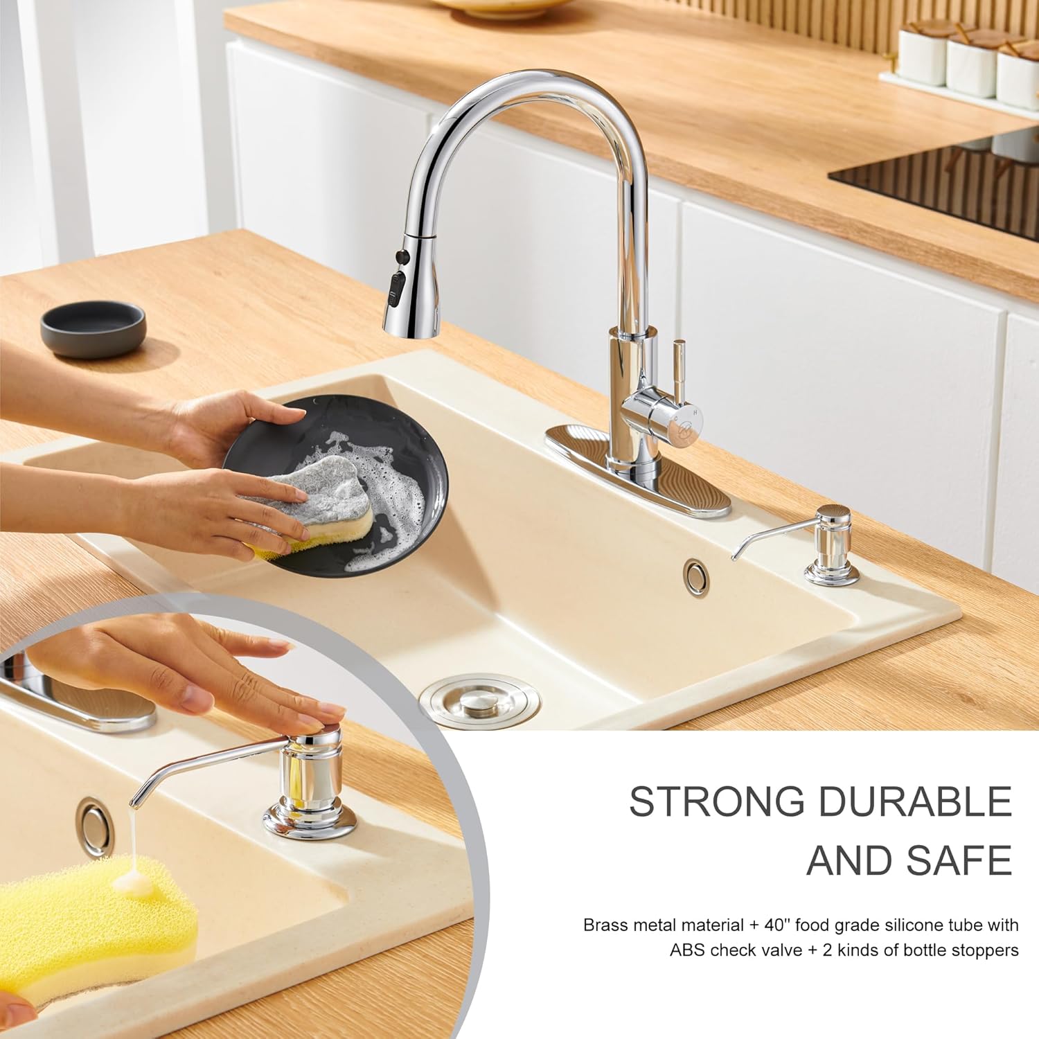 Gagal Soap Dispenser (Chrome) and Extension Tube Kit for Kitchen Sink, Complete Brass Pump with 40"