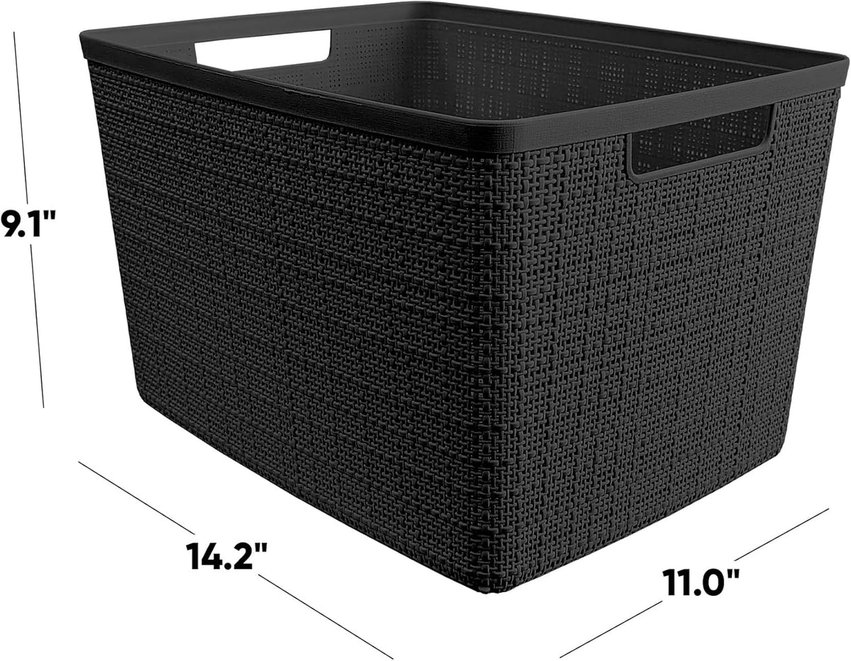 Curver Jute Large Decorative Plastic Organization and Storage Baskets, Perfect Bins for Home
