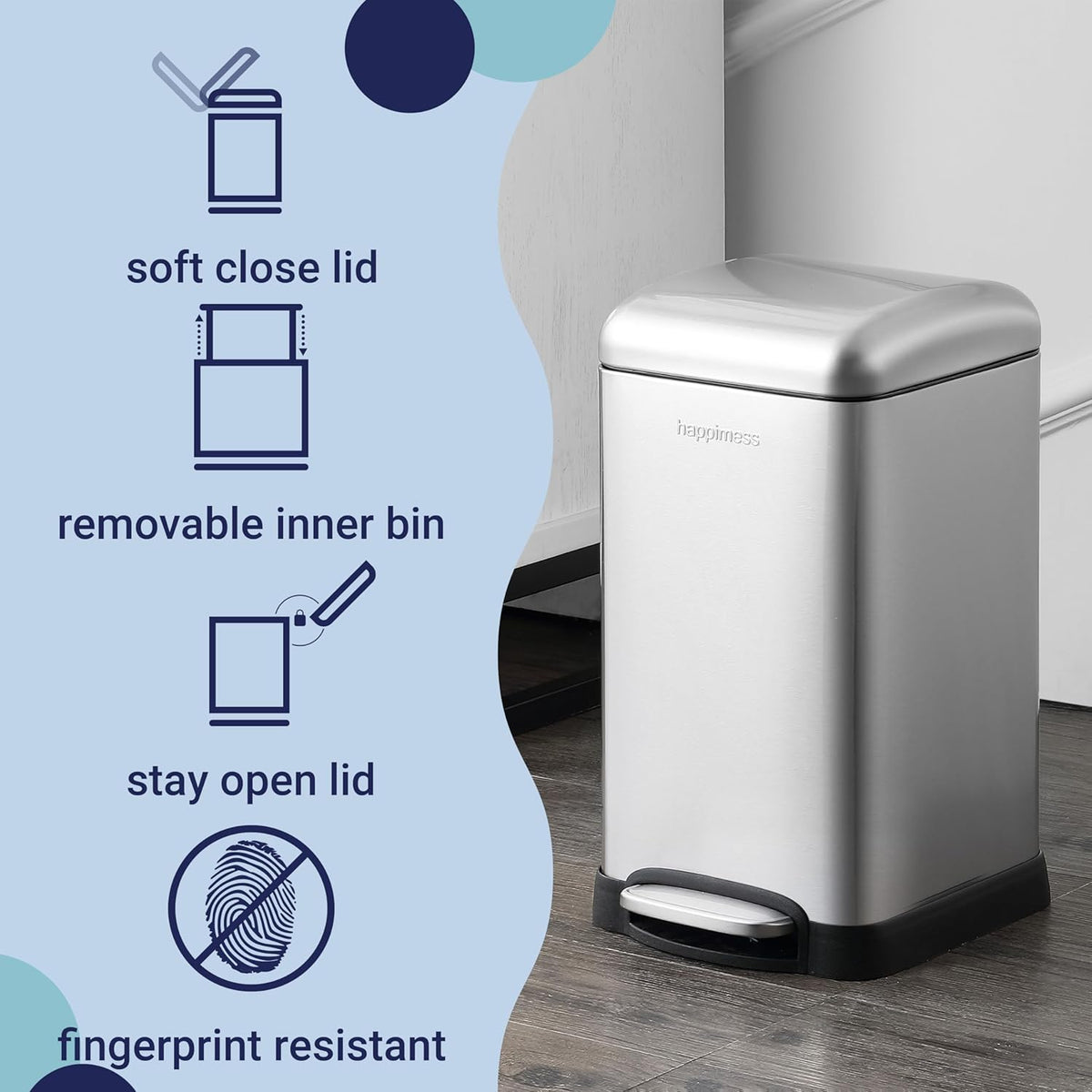 happimess HPM1012A Betty Retro Mini 3.2-Gallon Step-Open Trash Can with Soft-Close Lid, Modern