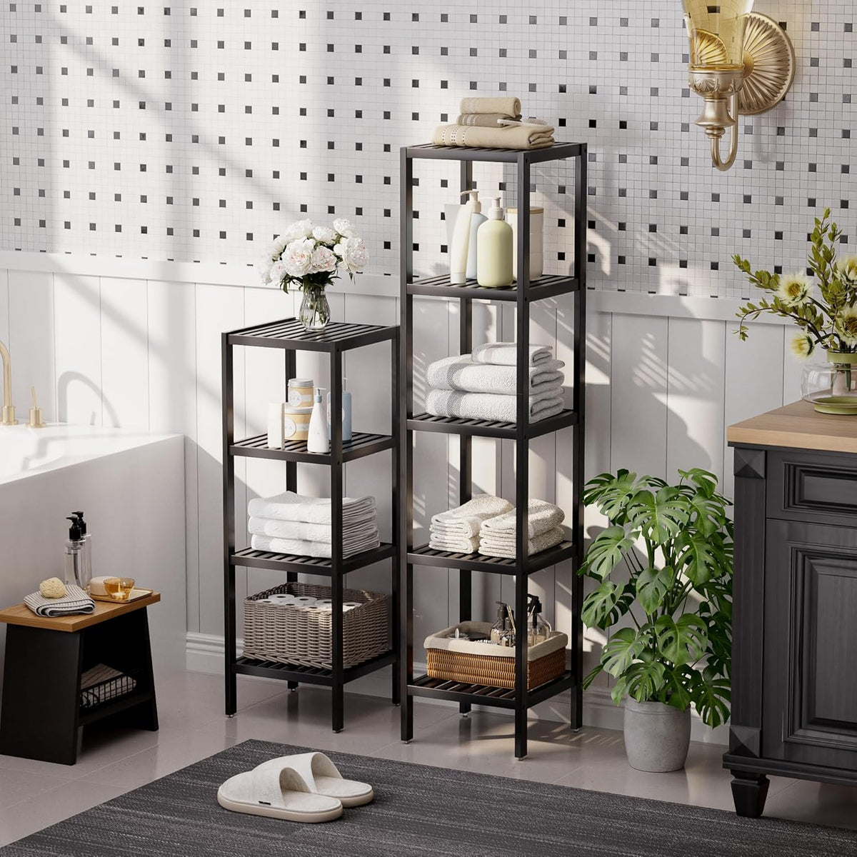 SMIBUY Bathroom Storage Shelf, 4-Tier Bamboo Rack Organizer, Multifunctional Shelving Unit for