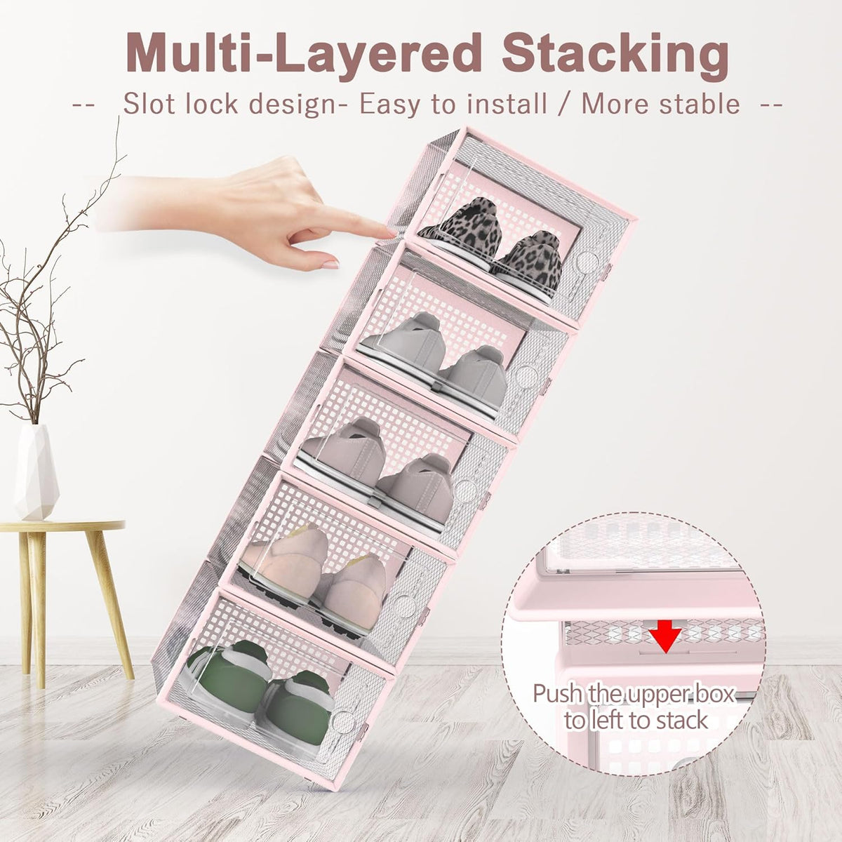 Kuject Shoe Organizers Storage Boxes for Closet, 12 Pack Clear Plastic Stackable Storage Bins with