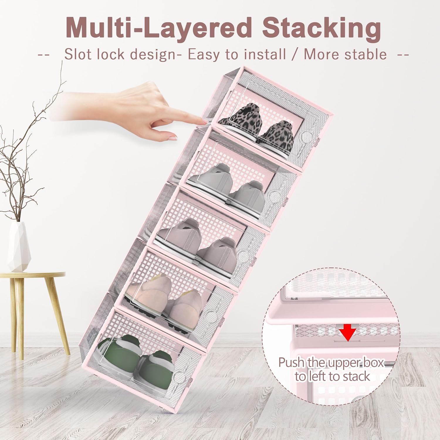 Kuject Shoe Organizers Storage Boxes for Closet, 12 Pack Clear Plastic Stackable Storage Bins with