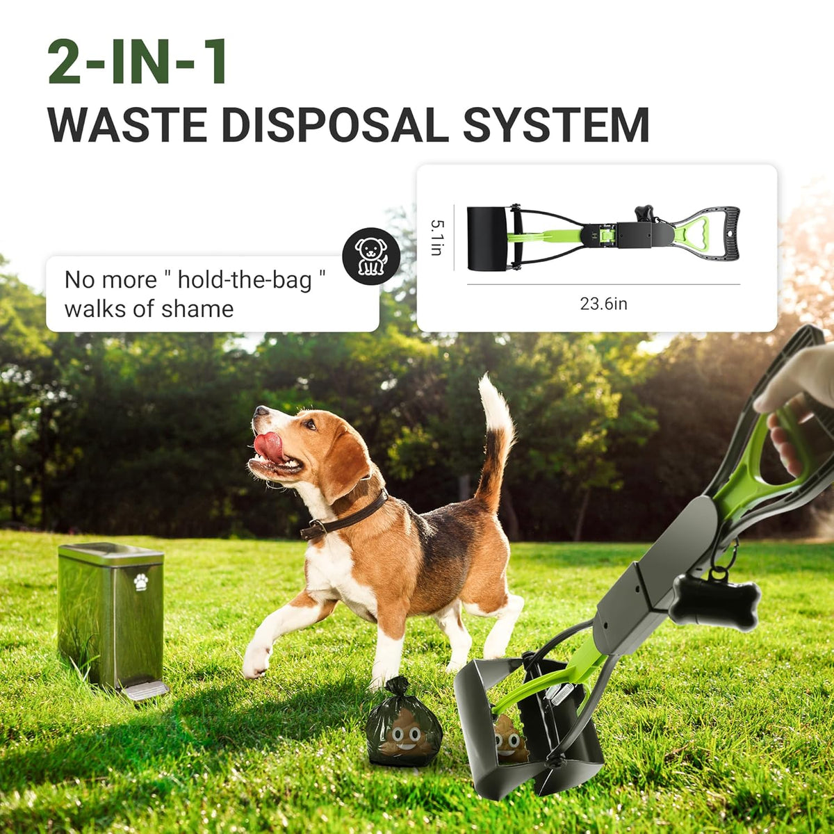 Dog Poop Trash Can Outside with Poop Scooper for Dogs, 12L/3.2Gal Metal Outdoor Garbage Can with