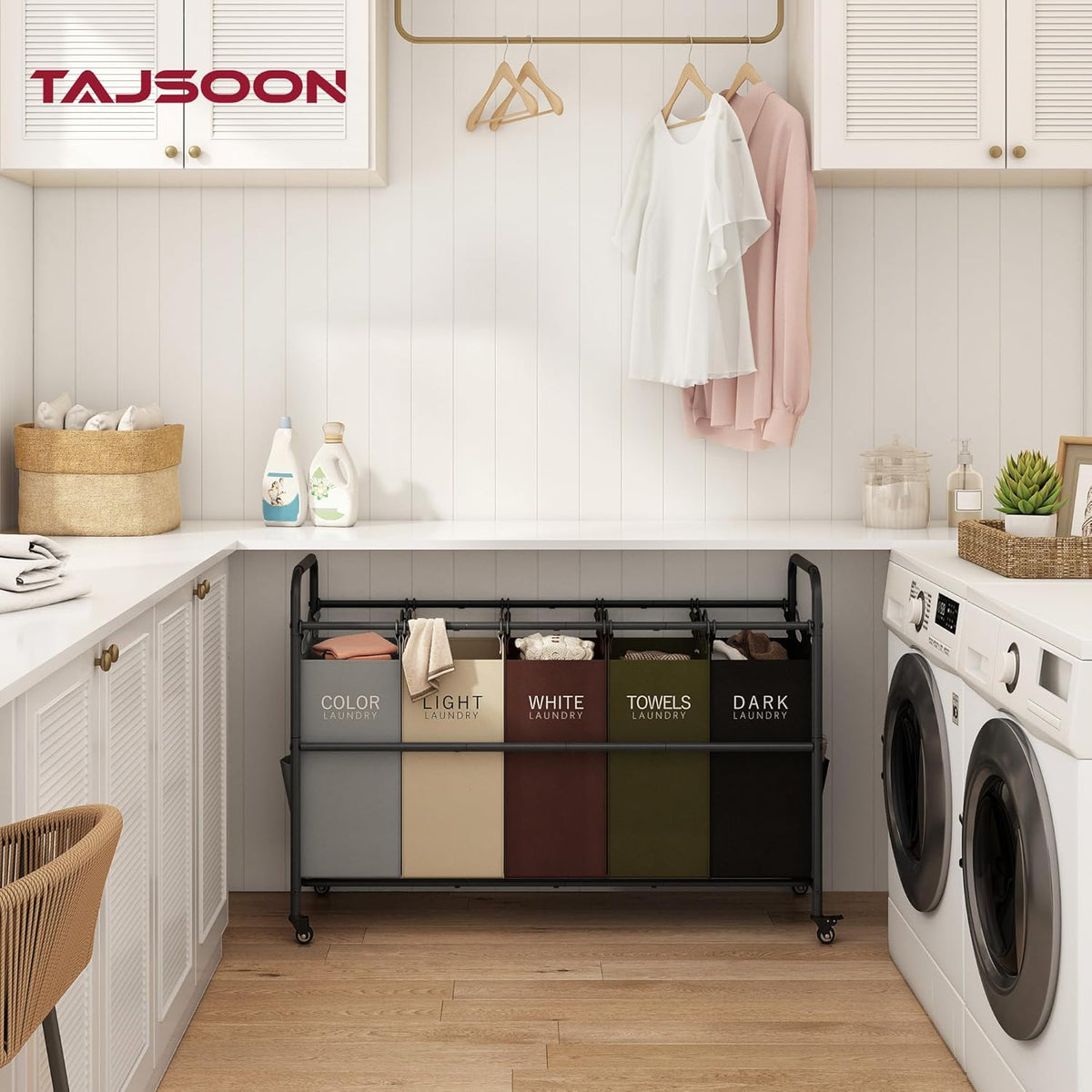 Tajsoon 5 Bag Laundry Sorter Cart, Laundry Hamper Sorter Basket with Heavy Duty Lockable Rolling