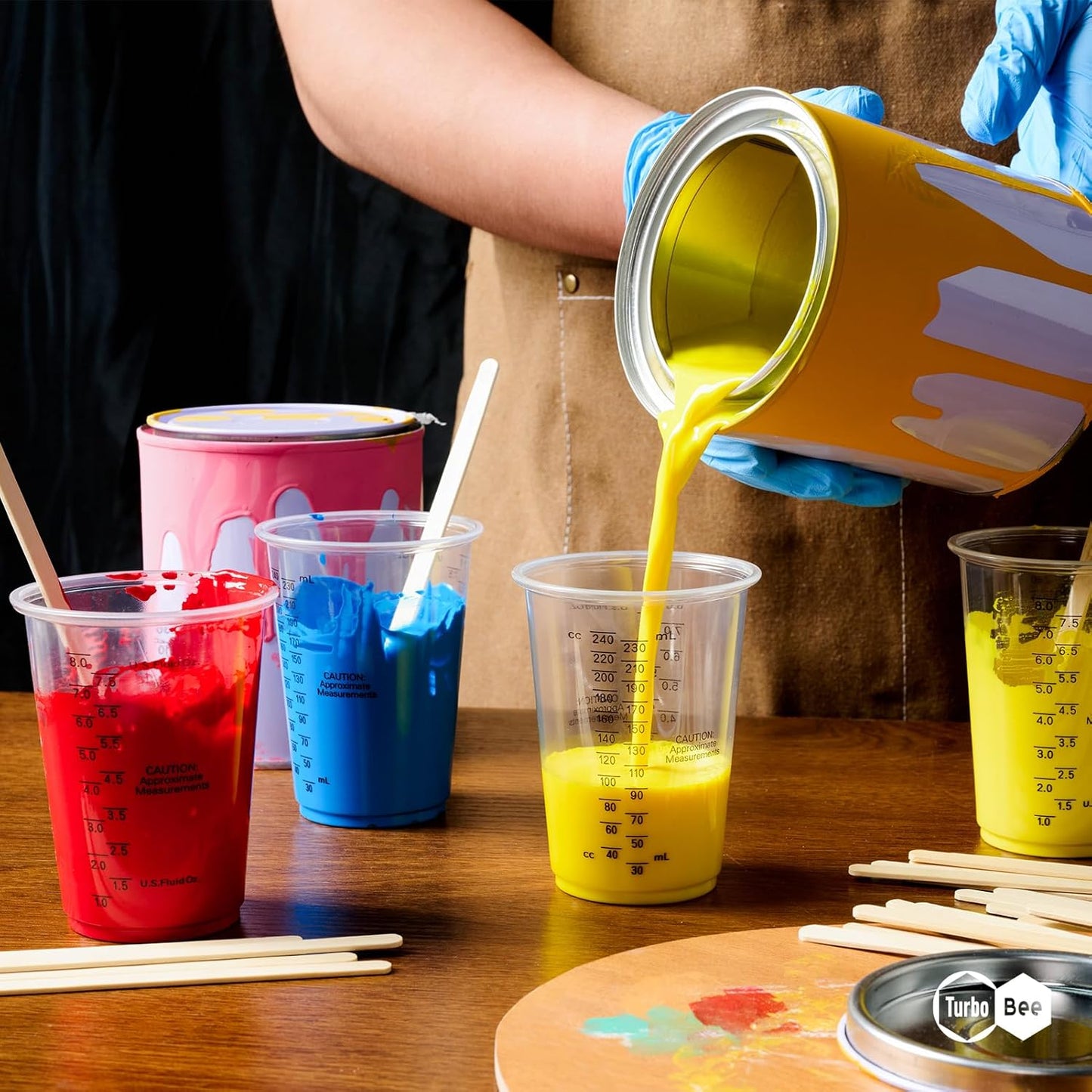 Plastic Measuring Cups 8OZ,200 PACK Disposable Mixing Cups with 200 Mixing Sticks,Paint Graduated