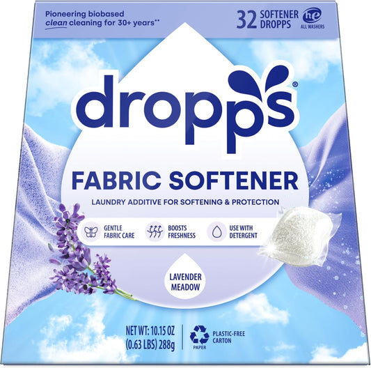 Dropps Laundry Fabric Softener Pods, Lavender Meadow (32 Pods) - Laundry Additive for Softening &