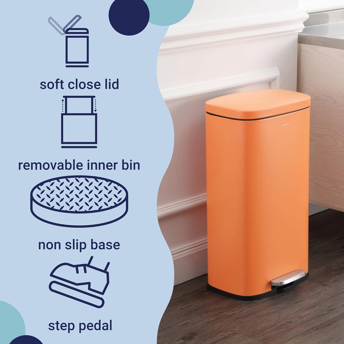 happimess HPM1011K Curtis 8-Gallon Step-Open Trash Can, Carrot Cake,with Soft-Close Lid