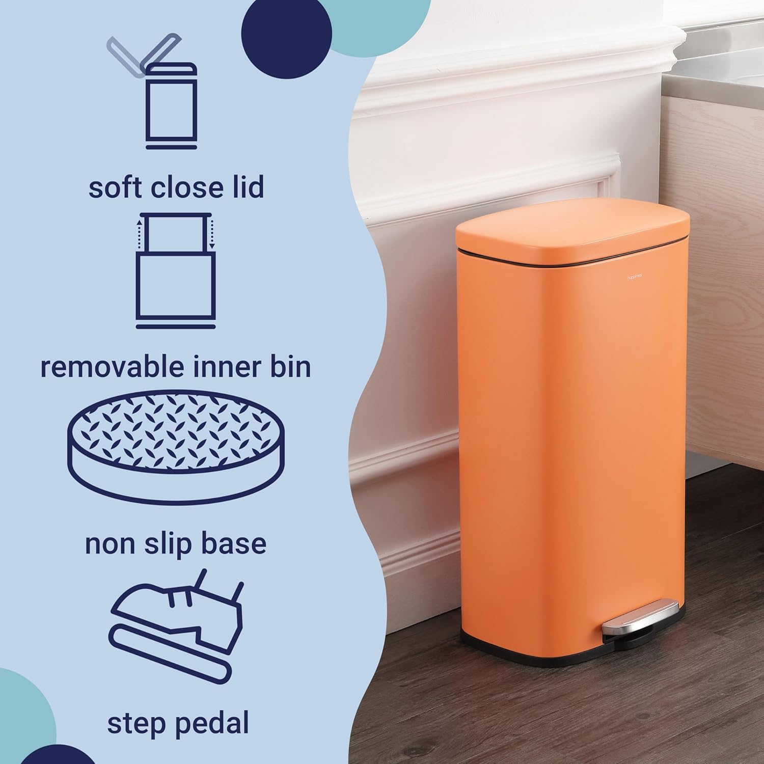 happimess HPM1011K Curtis 8-Gallon Step-Open Trash Can, Carrot Cake,with Soft-Close Lid
