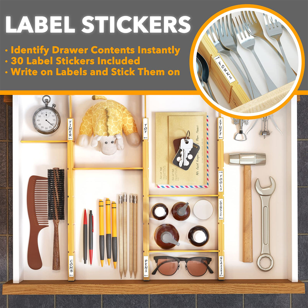 SpaceAid Bamboo Drawer Dividers with Inserts and Labels, Natural – view 3