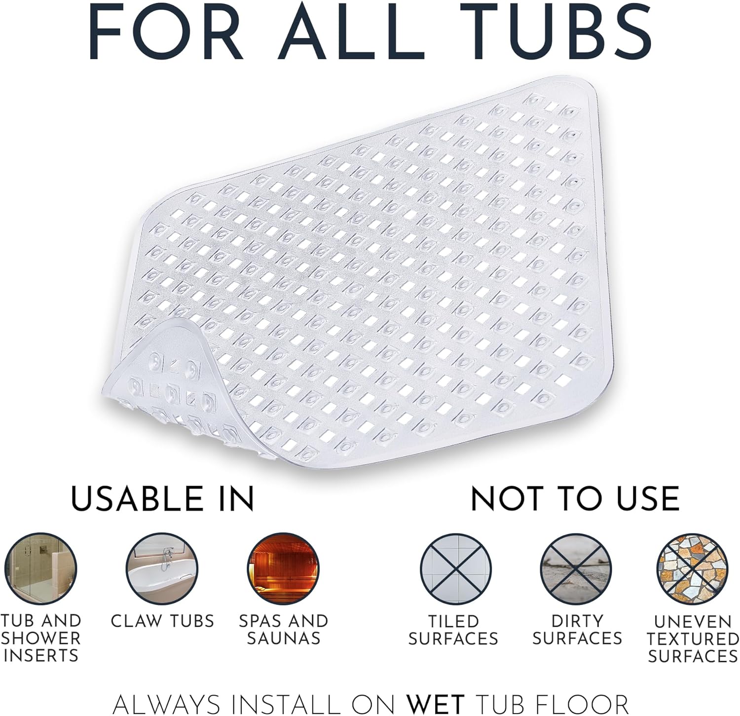 Homerella Anti Slip Shower Mat | Anti Mold Non Slip Bathtub Mat for Inside Shower | Square Floor