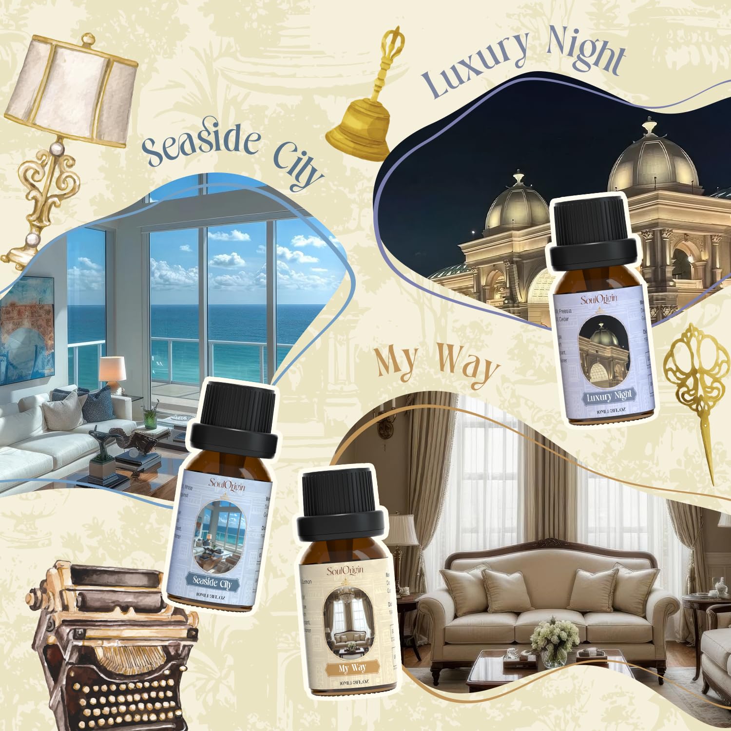 Hotel Fragrance Oils Set, Essential Oil Gift Set for Diffuser, Hotel Scent Diffuser Oil, Diffuser