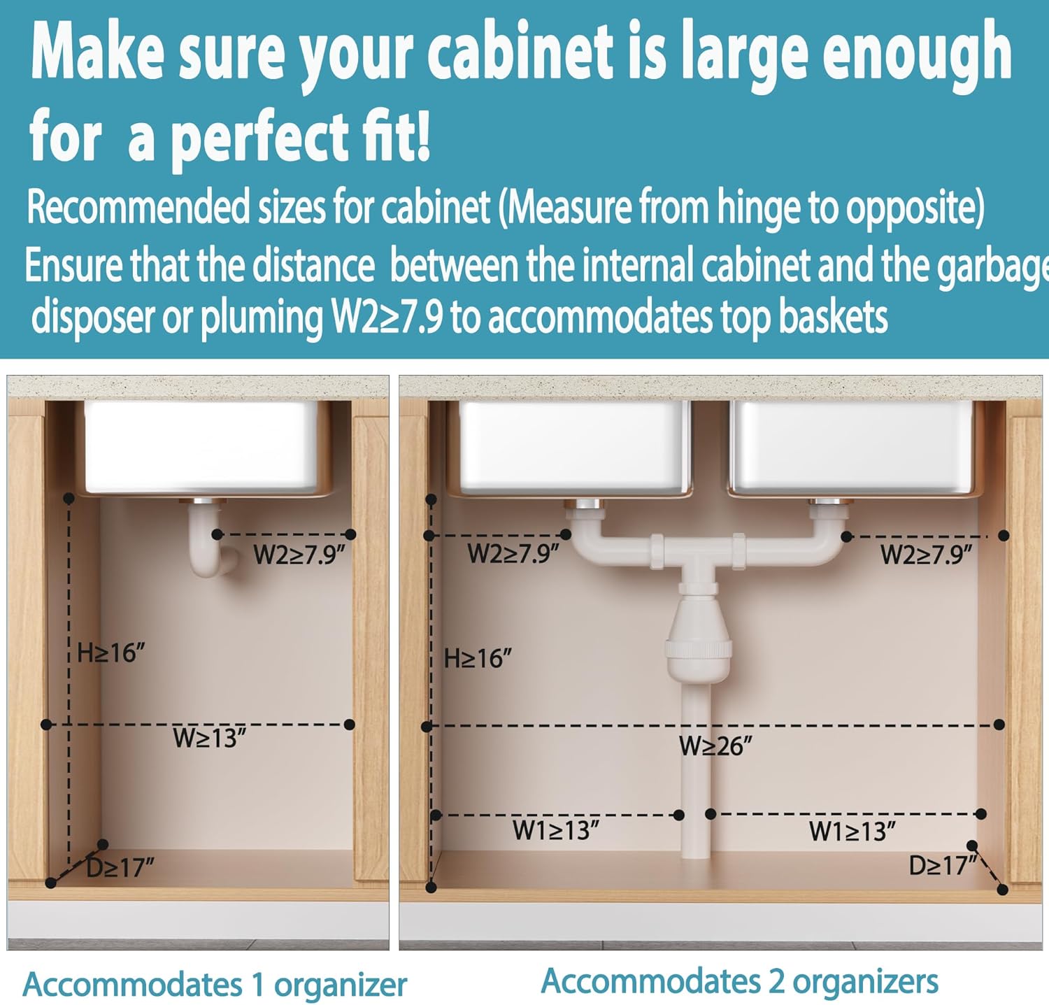 Under Sink Organizer 2 pack, 2 Tier Slide Out Under Sink Organizers And Storage, Height Adjustable