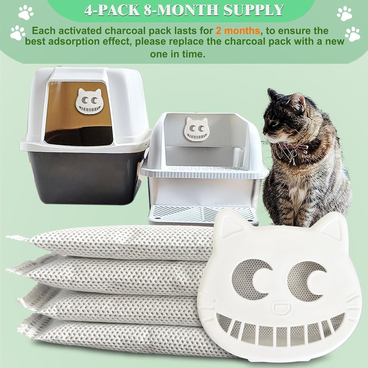 Unscented Cat Litter Box Deodorizer Kit Stick-On Activated Carbon Odor Eliminators Compatible with