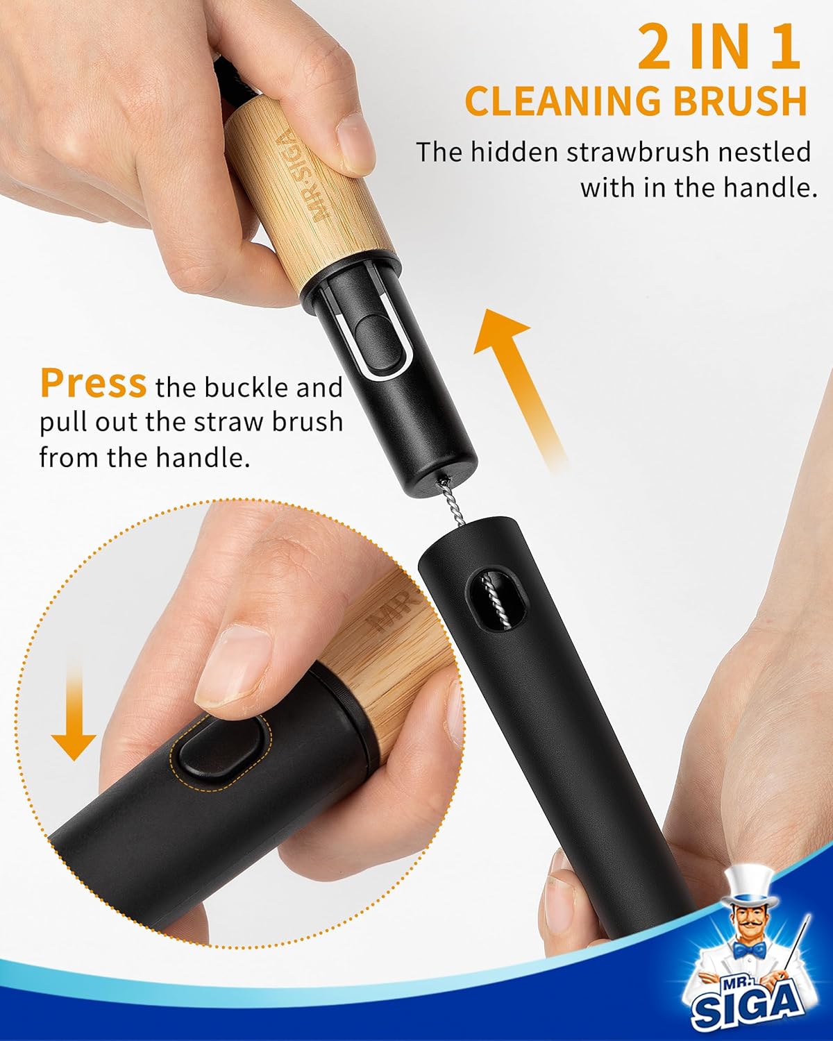 MR.SIGA Water Bottle Brush and Straw Cleaner Brush, Long Handle Bottle Cleaner Brush, 2 in 1 Bottle