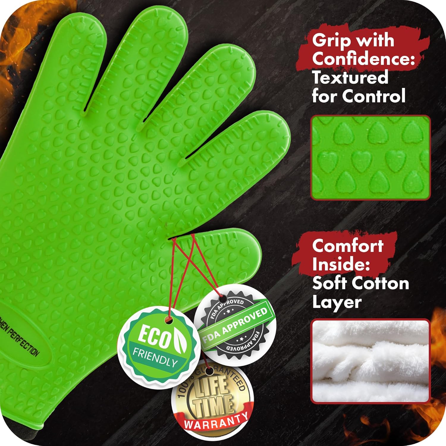 KITCHEN PERFECTION XL Silicone Smoker Oven Gloves-Extreme Heat Resistant BBQ Gloves-Handle Hot Food