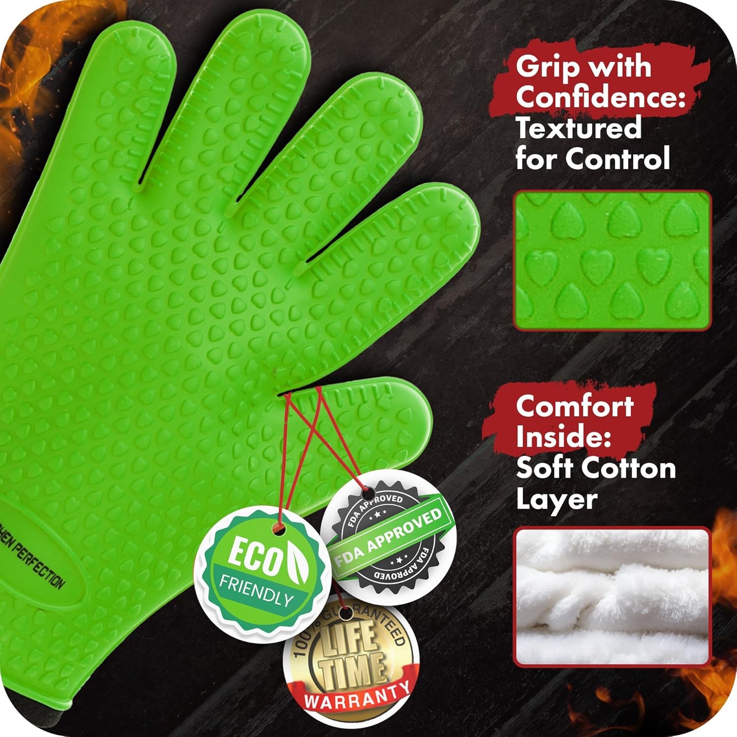 KITCHEN PERFECTION S Silicone Smoker Oven Gloves -Extreme Heat Resistant BBQ Gloves -Handle Hot