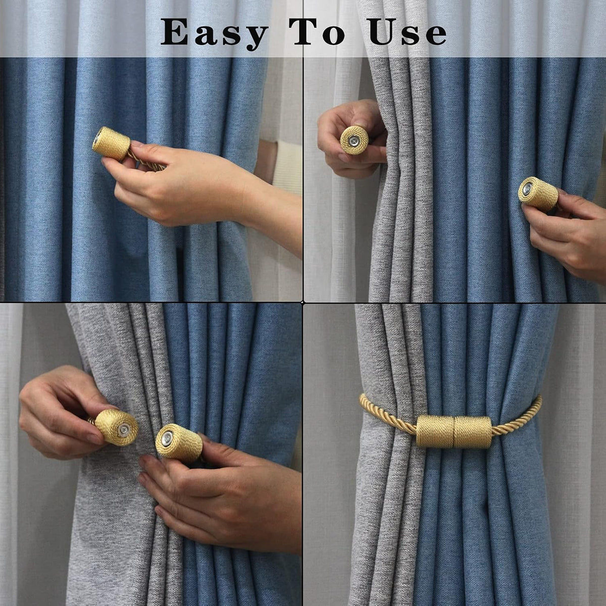 2 Pack Strong Magnetic Curtain Tiebacks Outdoor Elegant Decorative Tie Backs Modern Rope Tiebacks