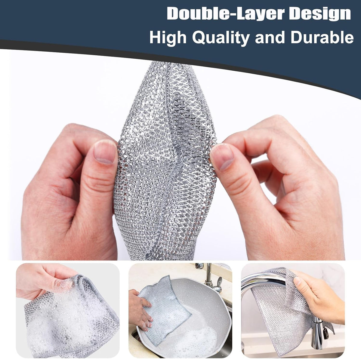 Navona 30 Pcs New Upgrade Steel Wire Dishcloth,Double-Layer Steel Wire Cleaning Cloth,Powerful