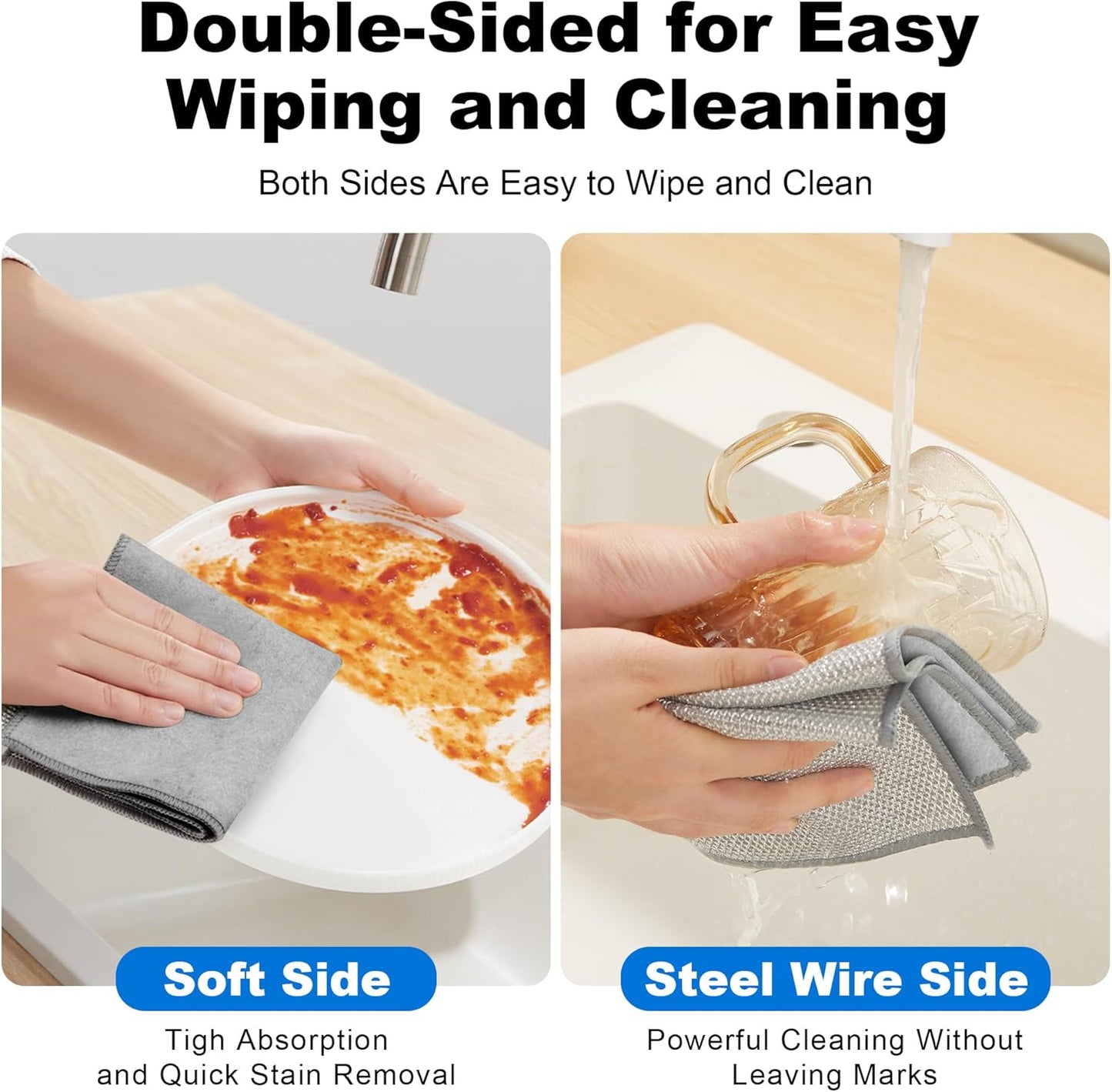 JOYMOOP Dual-Sided Silver Microfiber Cleaning Cloth, Reusable Non-Scratch Dishwashing Rag