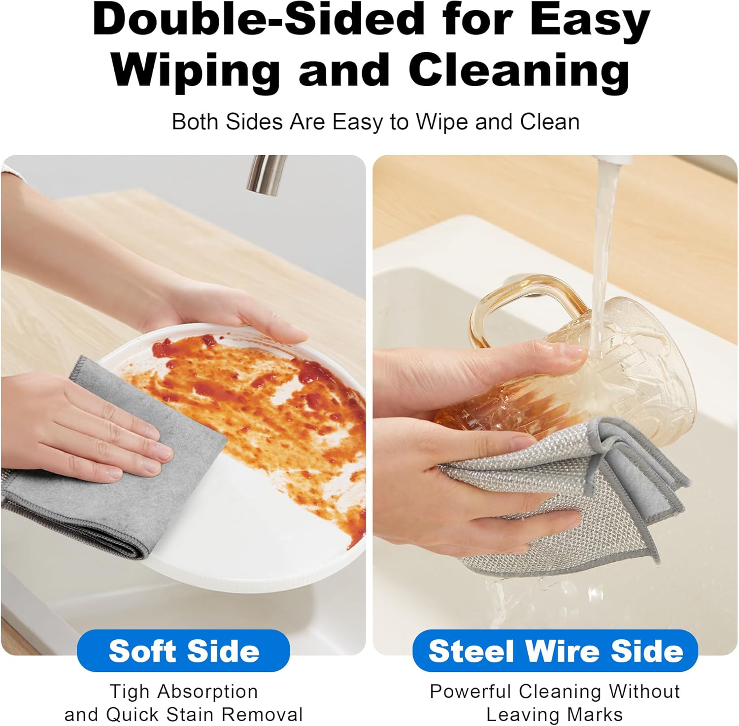 JOYMOOP Dual-Sided Silver Microfiber Cleaning Cloth, Reusable Non-Scratch Dishwashing Rag