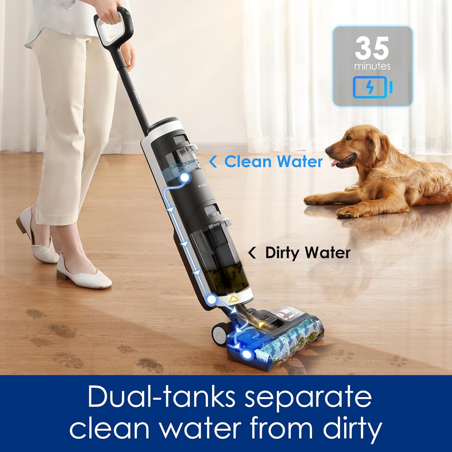 Tineco Floor ONE S3 Cordless Hardwood Floors Cleaner, Lightweight Wet Dry Vacuum Cleaners for