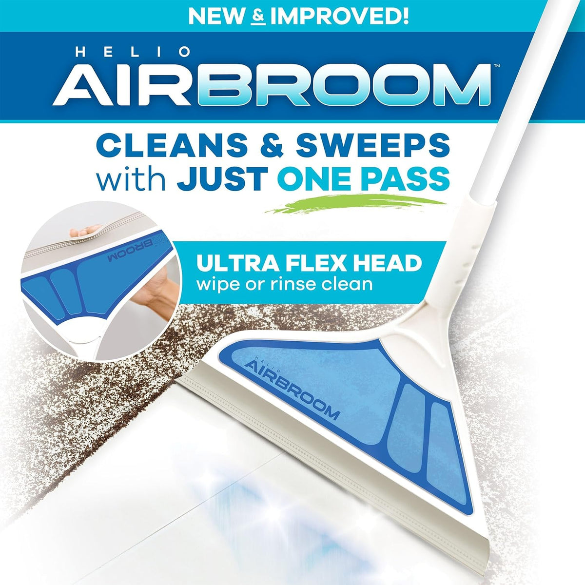 Helio Air Broom 3 Piece Kit All Surface Sweeper and Squeegee for Wet and Dry Cleaning Dust, Dirt
