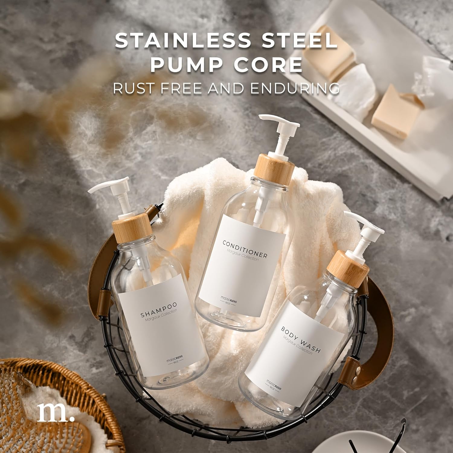 MaisoNovo Refillable Shampoo and Conditioner Bottles | 16.9 fl oz Set of 3 Clear Plastic Bottles