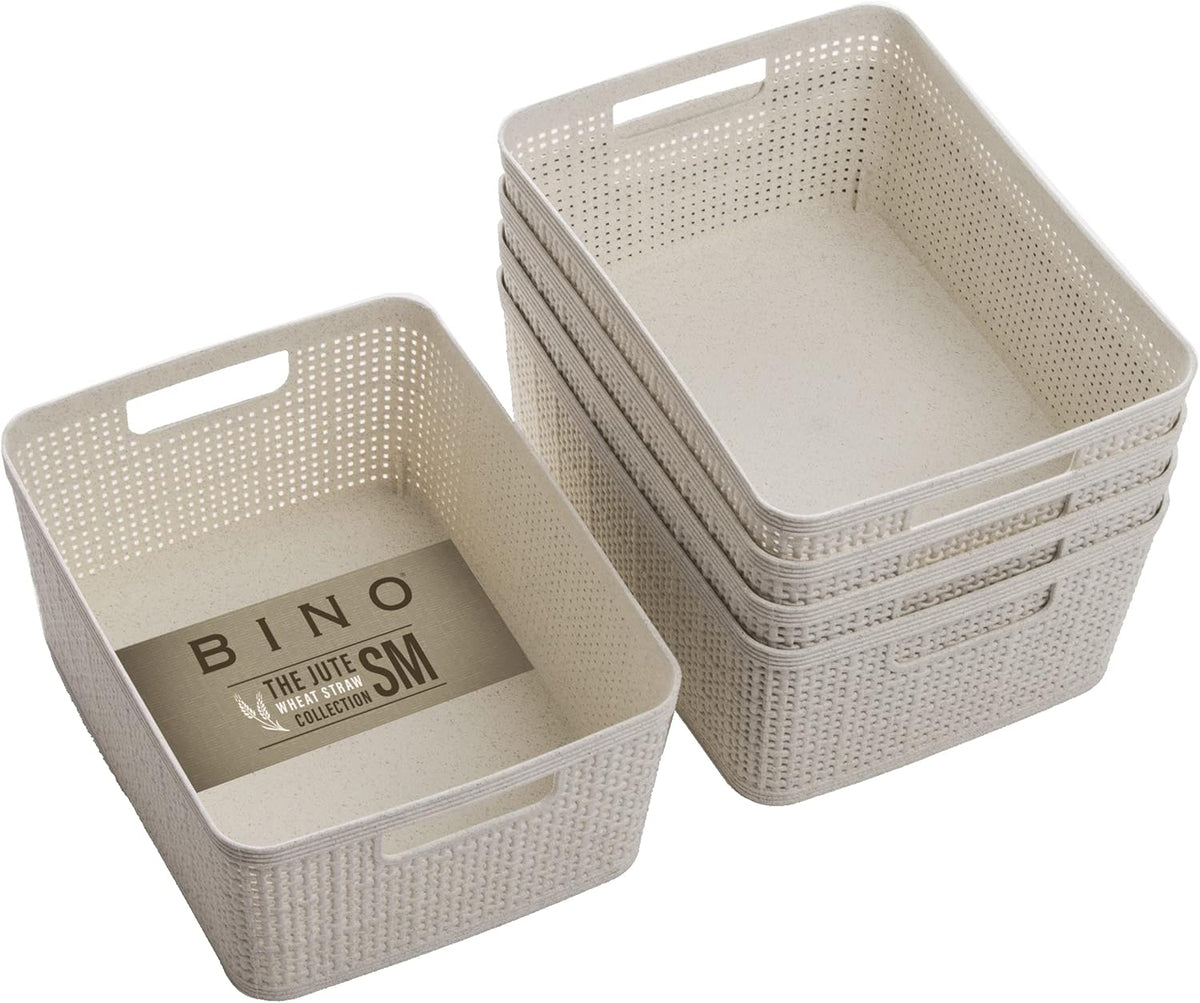 BINO | Woven Plastic Basket | Small (Natural), 5-Pack | THE JUTE COLLECTION | Home Organization