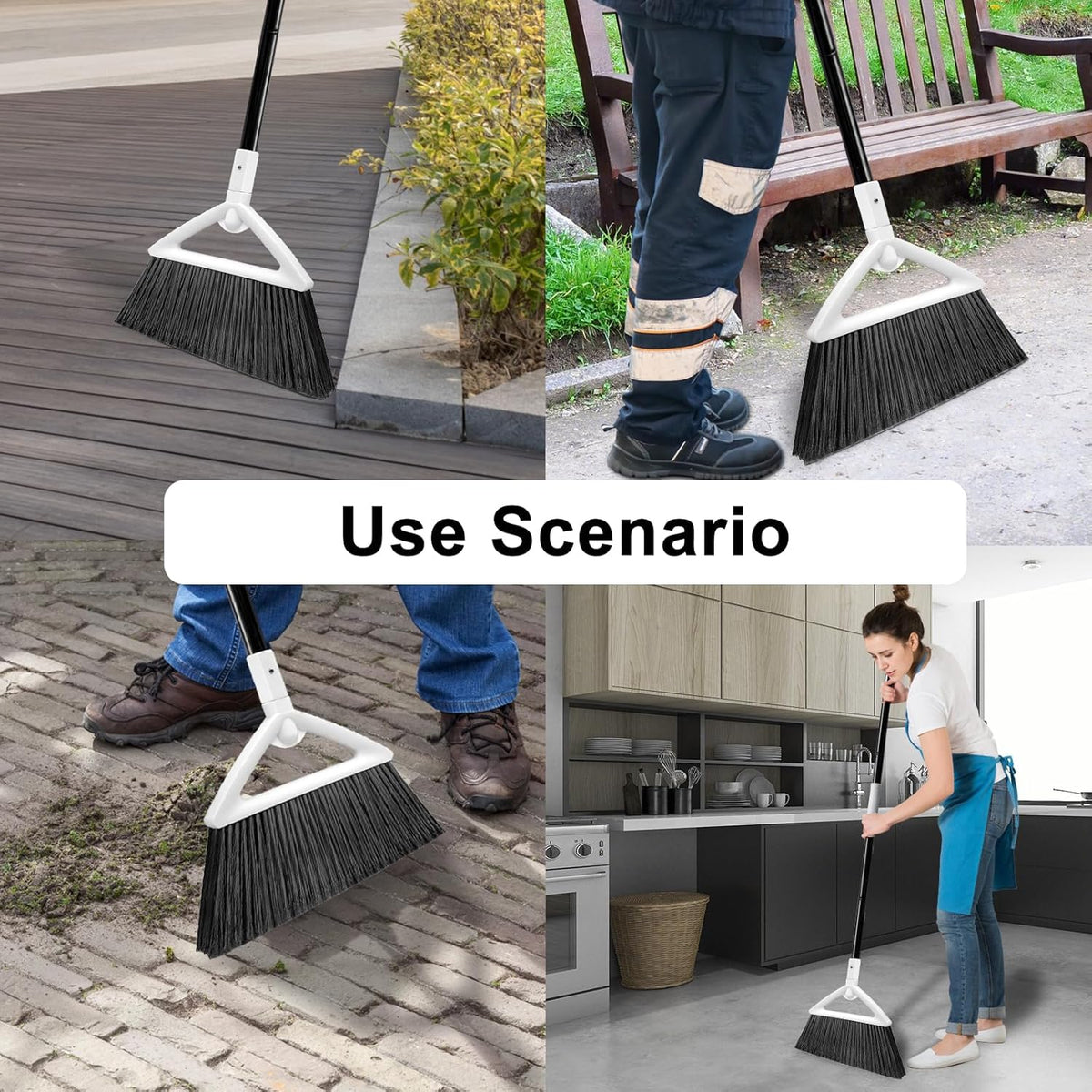 4 Pack Outdoor Indoor Broom, Brooms for Sweeeping Indoor, Heavy-Duty Kitchen Broom with Long Pole