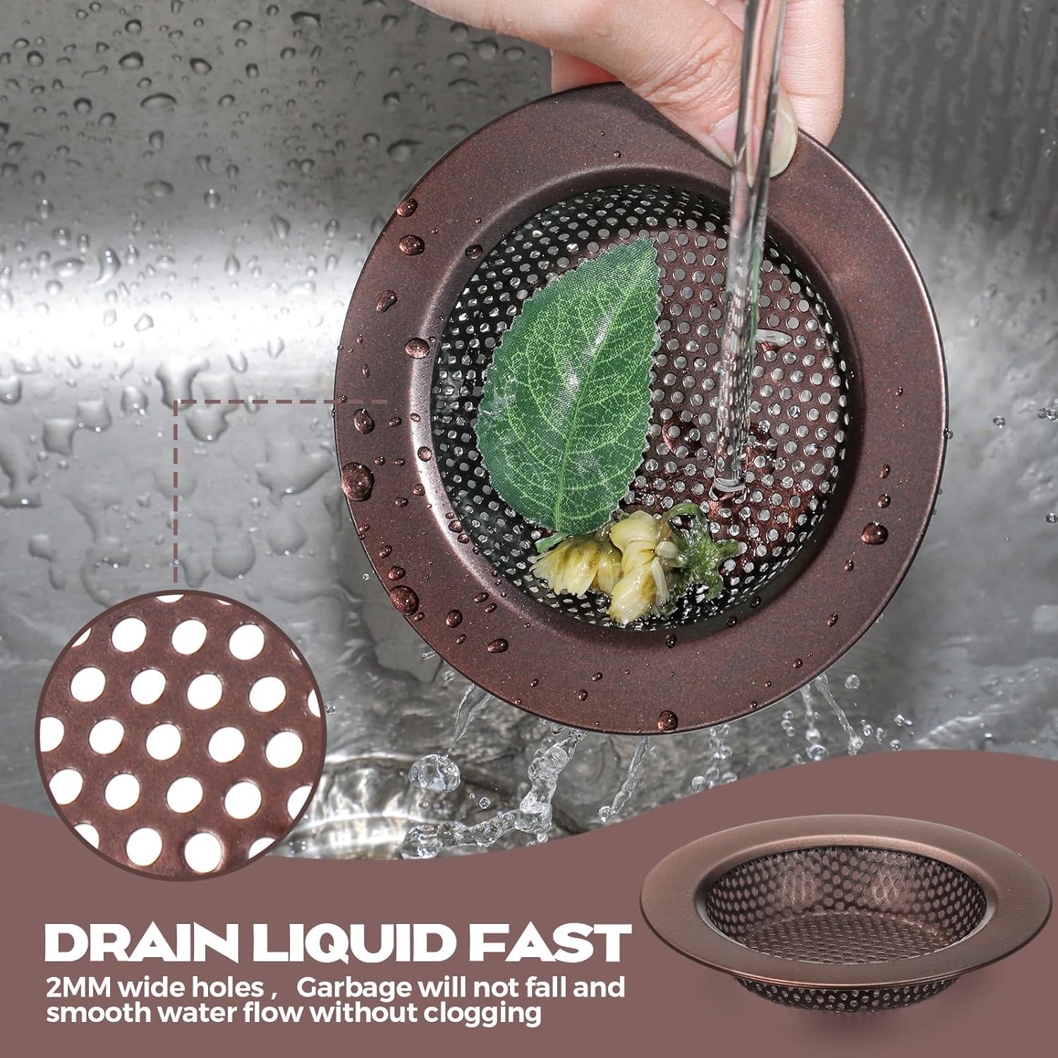 Retisee 2 Pcs Sink Strainer Stainless Steel Kitchen Sink Drain Strainer Basket Cover Mesh Hair Food