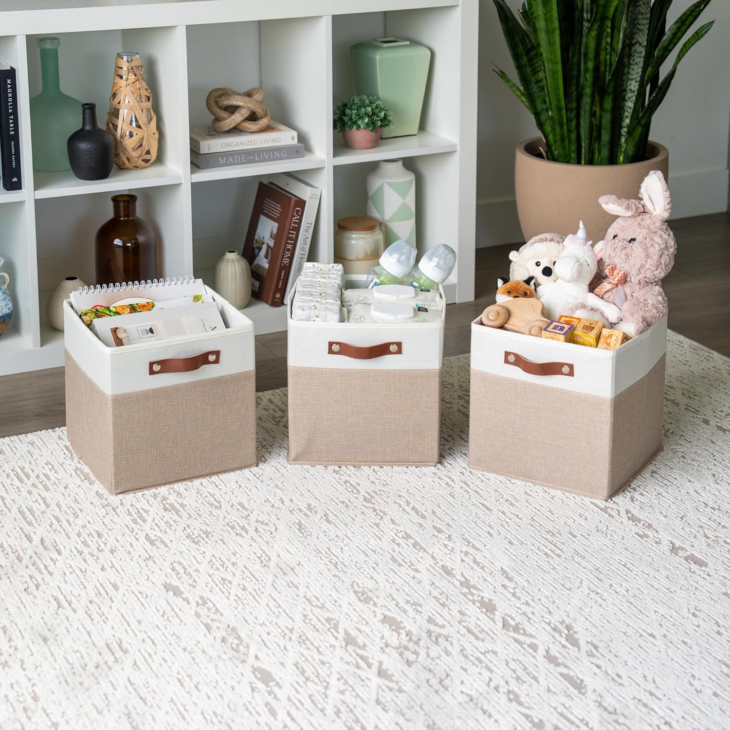 OrganiHaus 11x11 Fabric Cubes Storage Bins Set of 4, Foldable Collapsible Fabric Storage Bins for