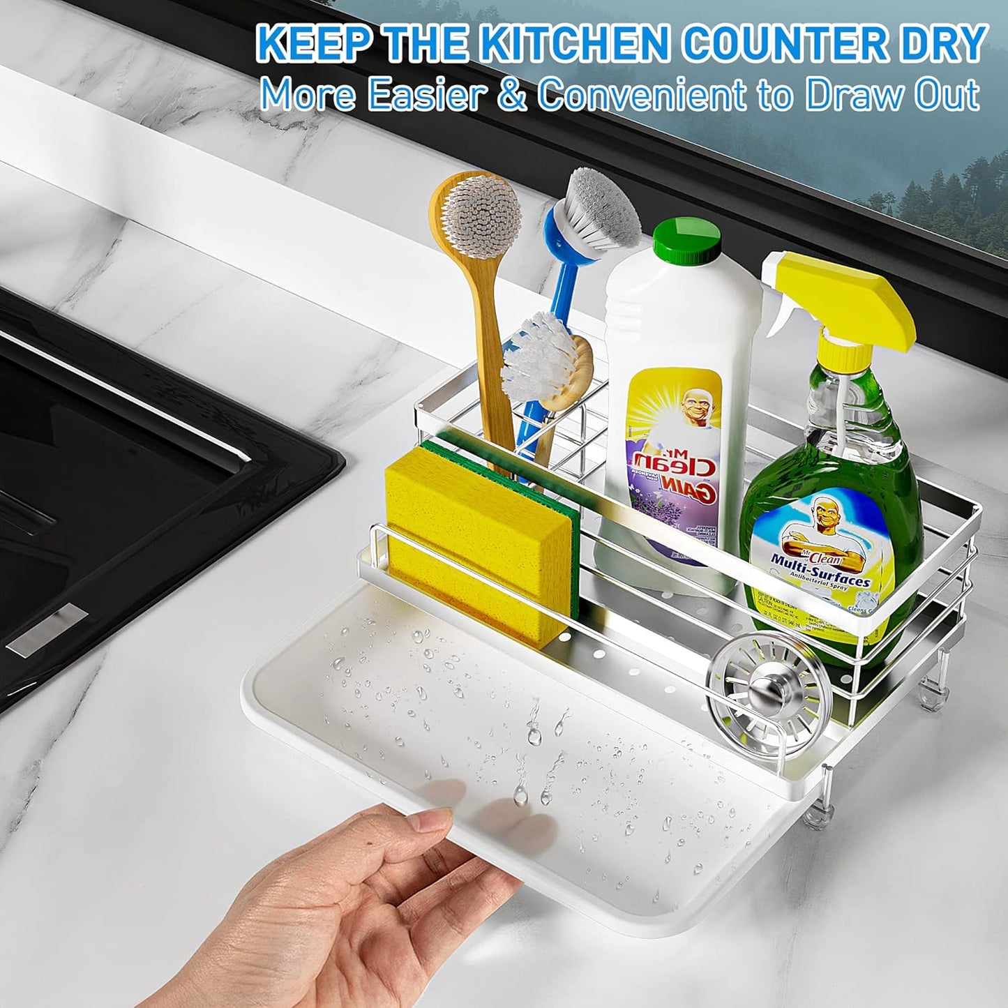 Cisily Stainless Steel Sponge Holder for Kitchen, Sink Caddy Sink Organizer Rack for Kitchen