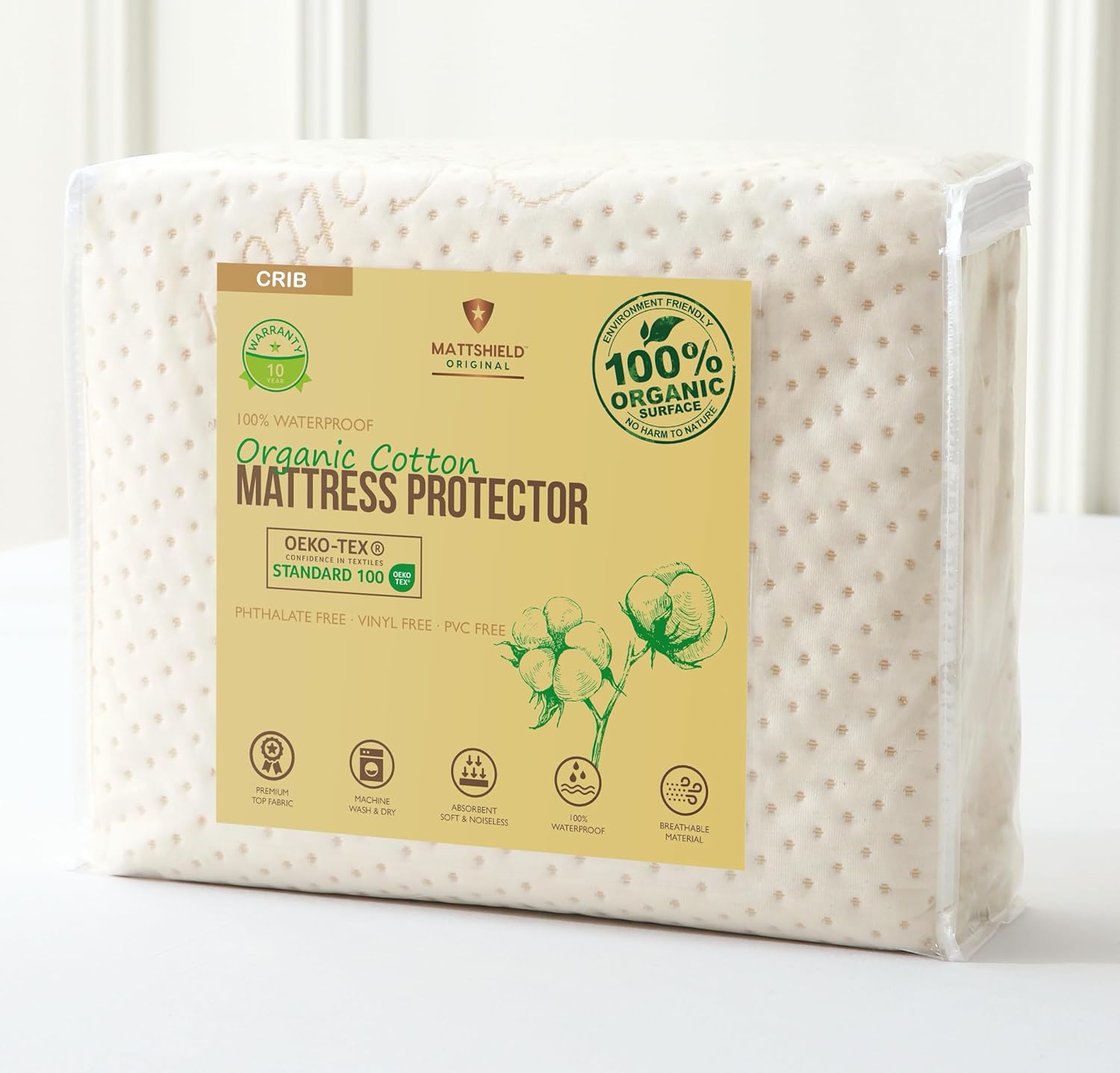 Crib Luxury Organic Cotton Mattress Protector - Skin Friendly, Waterproof, Breathable & Absorbent